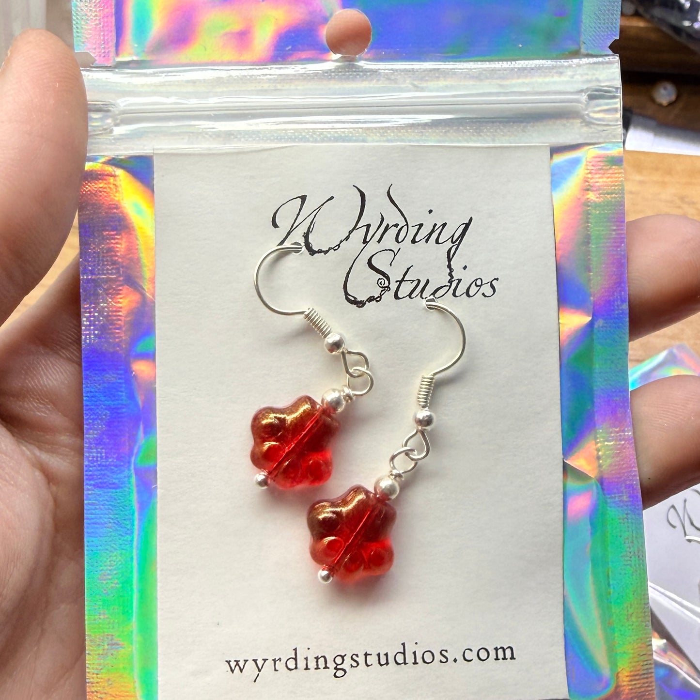 Magpie Rummage Sale - pawprint earrings (red)