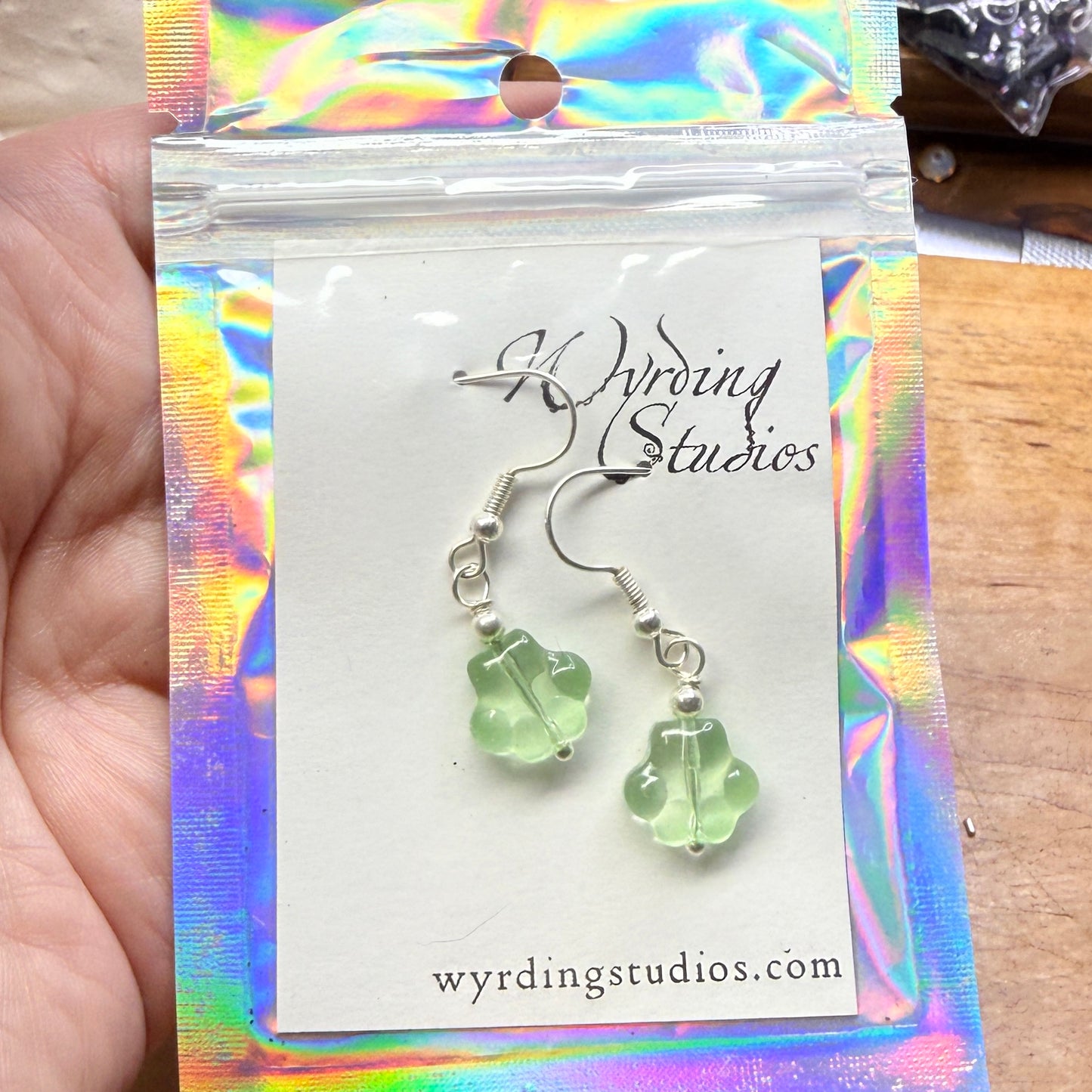 Magpie Rummage Sale - pawprint earrings (very light green)