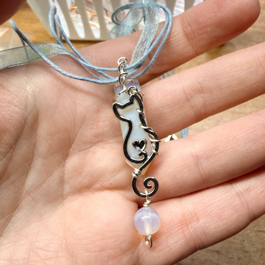 Magpie Rummage Sale - sea opal cat pendants