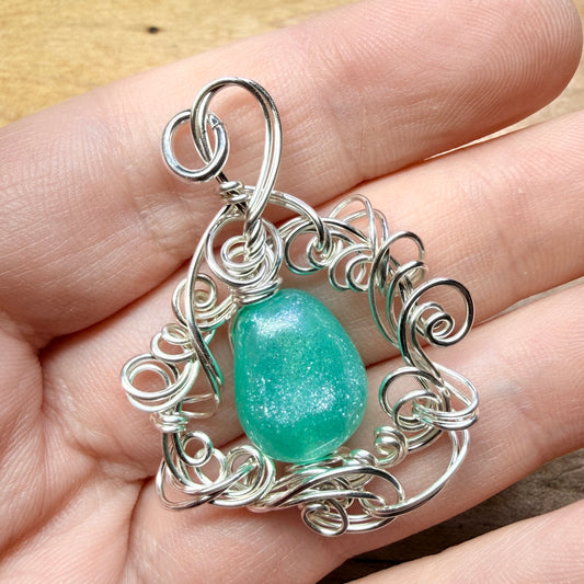 Magpie Rummage Sale - glittery seafoam green pendant