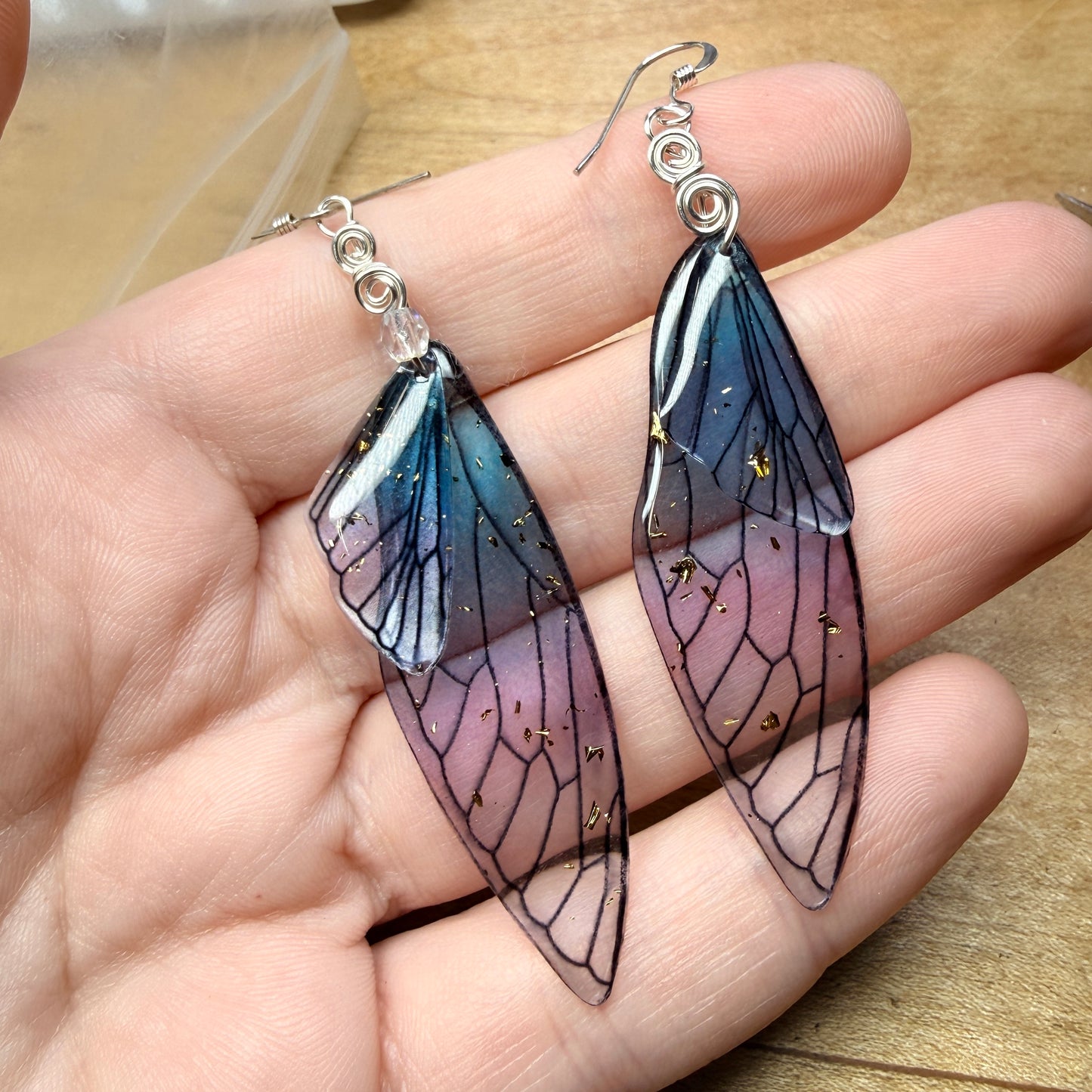Magpie Rummage Sale - blue and purple wing earrings