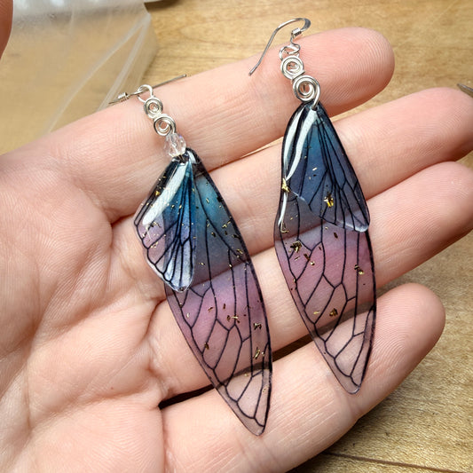 Magpie Rummage Sale - blue and purple wing earrings
