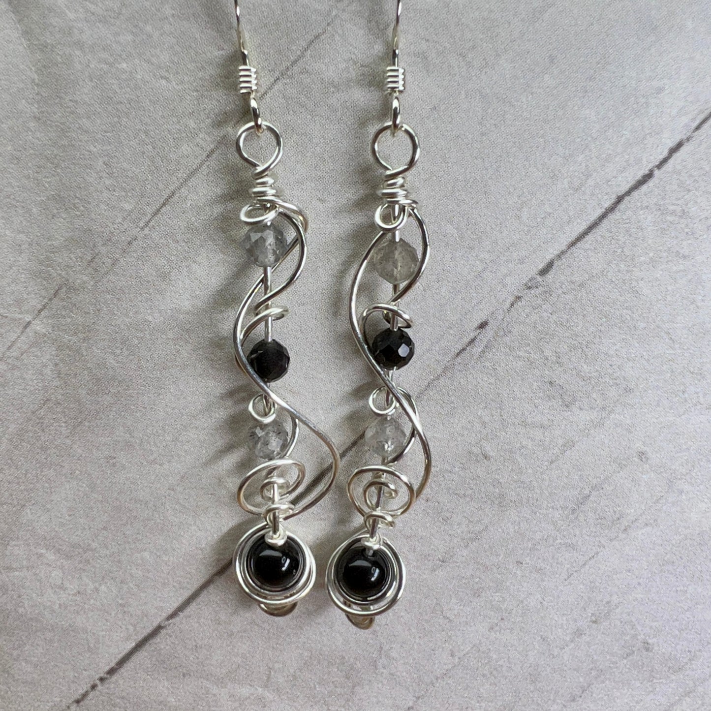 Obsidian and labradorite earrings
