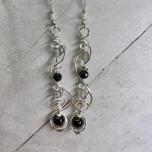 Obsidian and labradorite earrings
