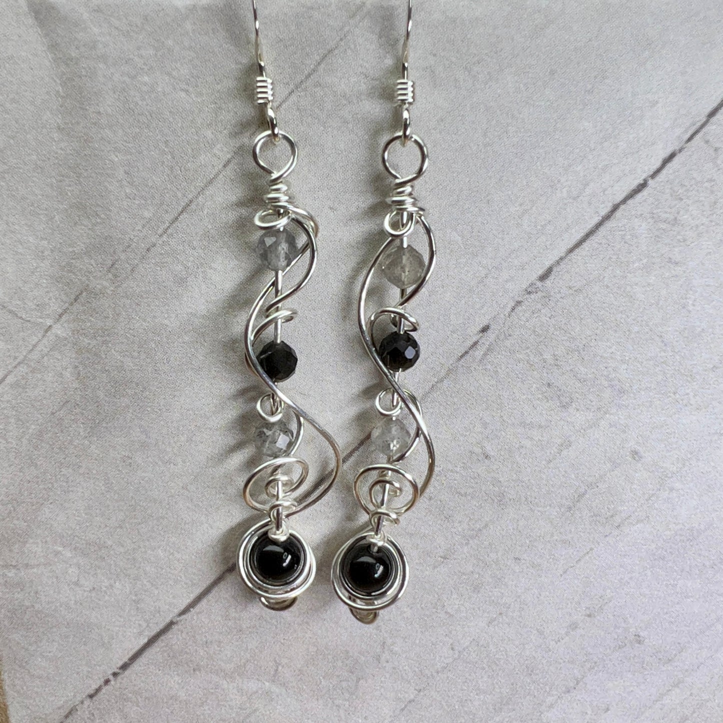 Obsidian and labradorite earrings