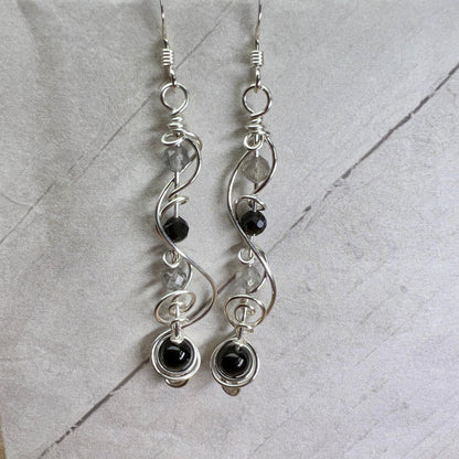 Obsidian and labradorite earrings