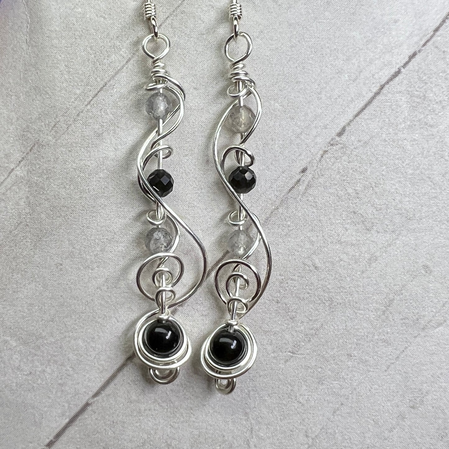 Obsidian and labradorite earrings
