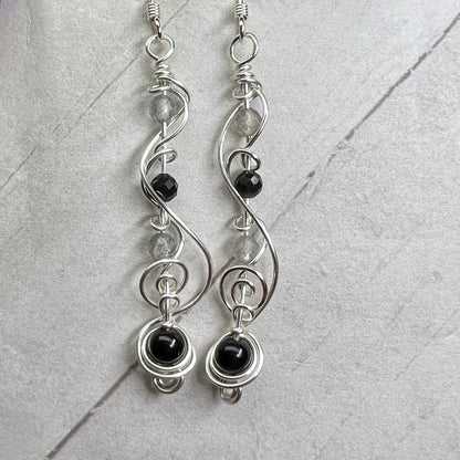 Obsidian and labradorite earrings