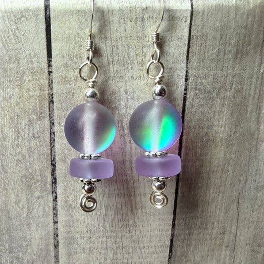 Mermaid Summer - purple glow & violet glass earrings