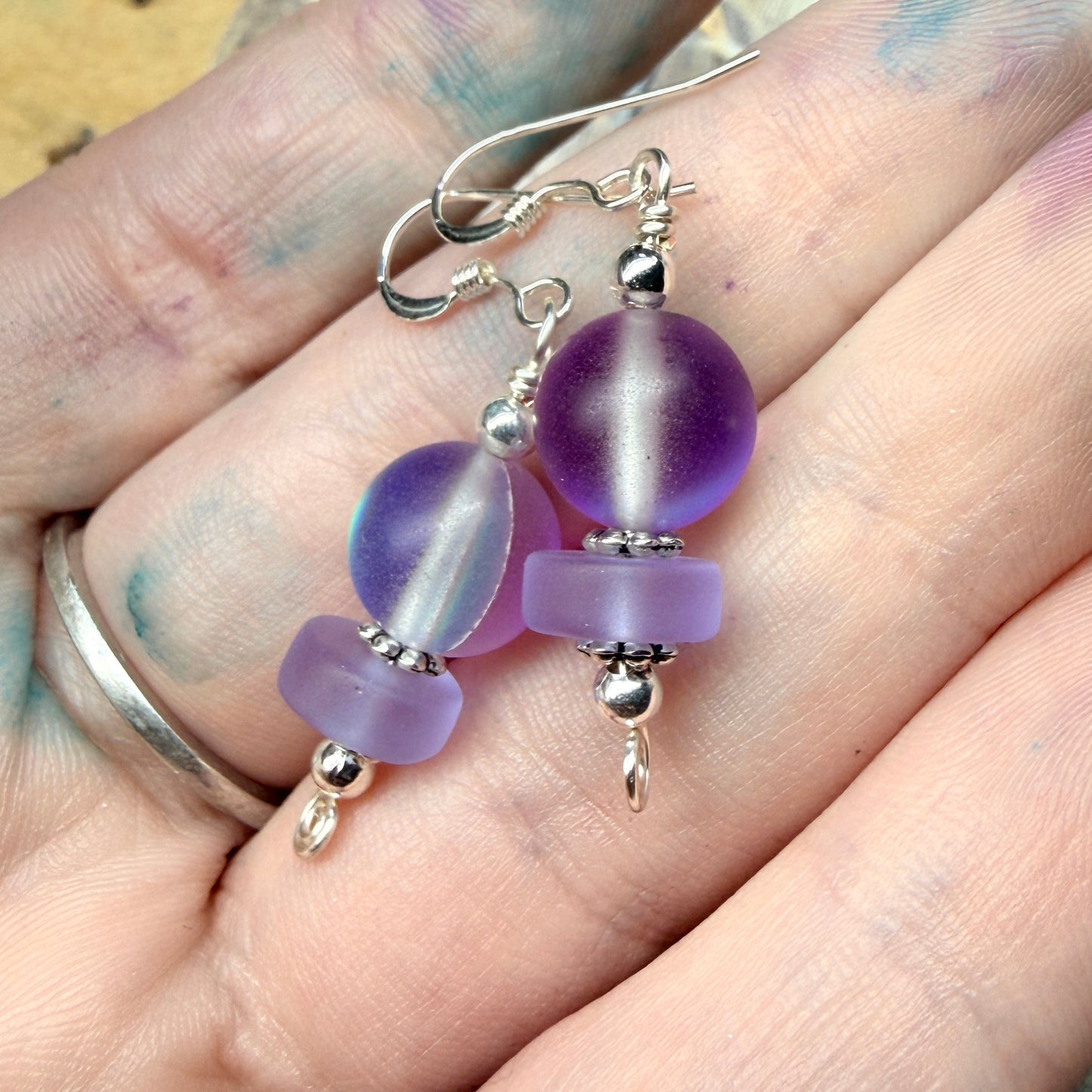 Mermaid Summer - purple glow & violet glass earrings