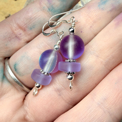 Mermaid Summer - purple glow & violet glass earrings