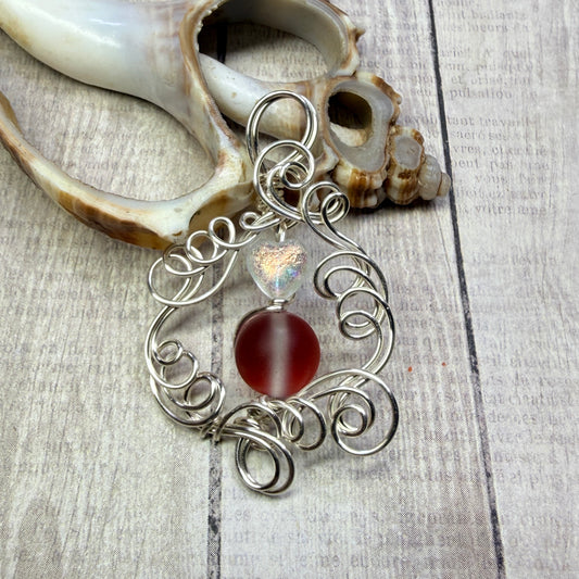 Mermaid Summer - red & white pendant