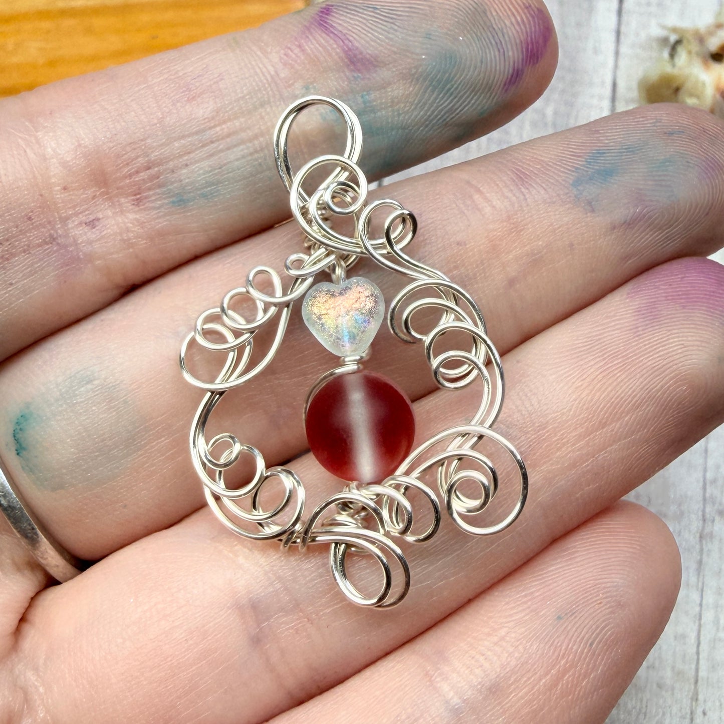 Mermaid Summer - red & white pendant