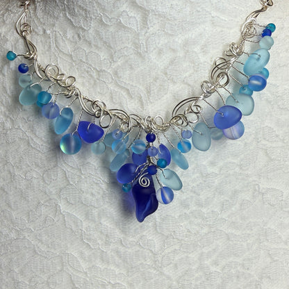 Mermaid Summer - blue shell cascade necklace