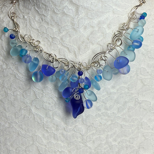 Mermaid Summer - blue shell cascade necklace