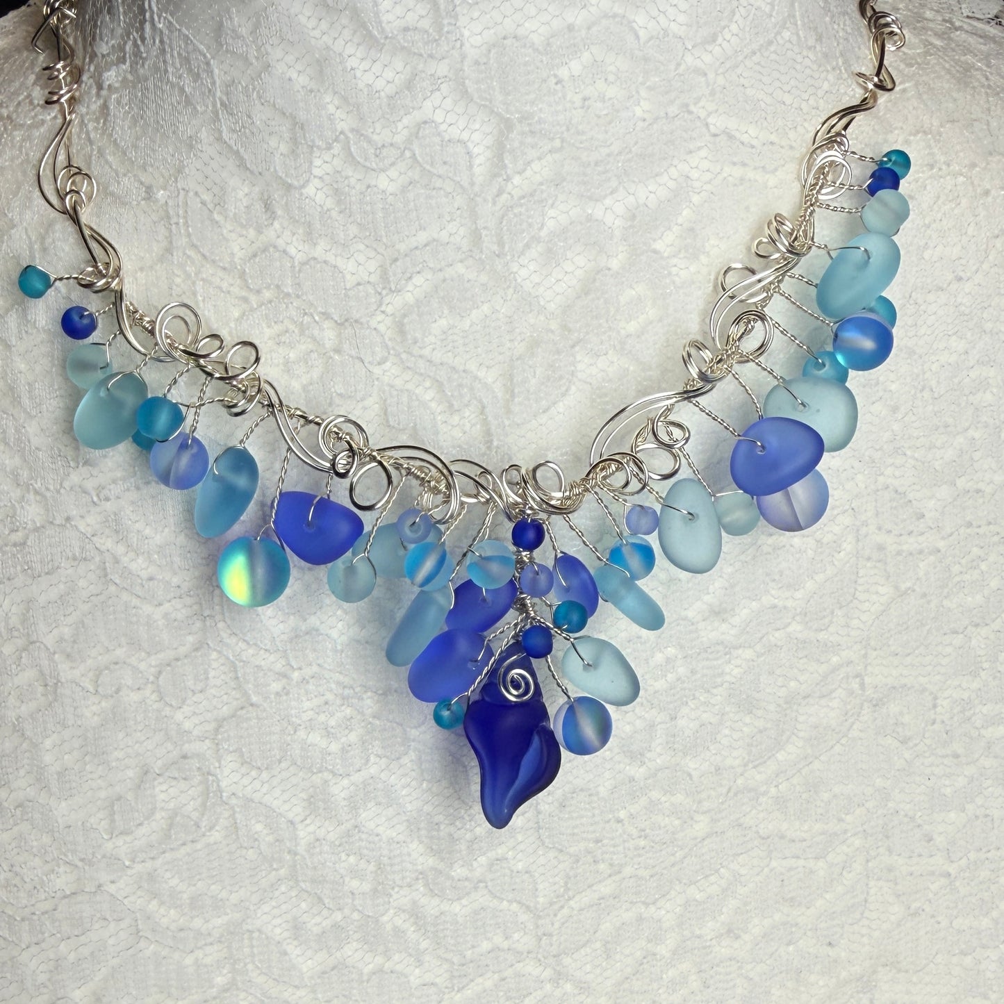 Mermaid Summer - blue shell cascade necklace