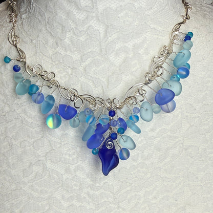 Mermaid Summer - blue shell cascade necklace