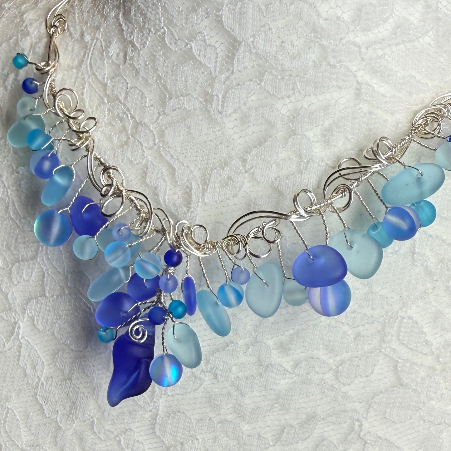 Mermaid Summer - blue shell cascade necklace