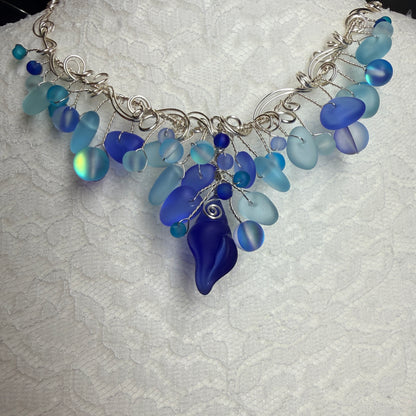 Mermaid Summer - blue shell cascade necklace