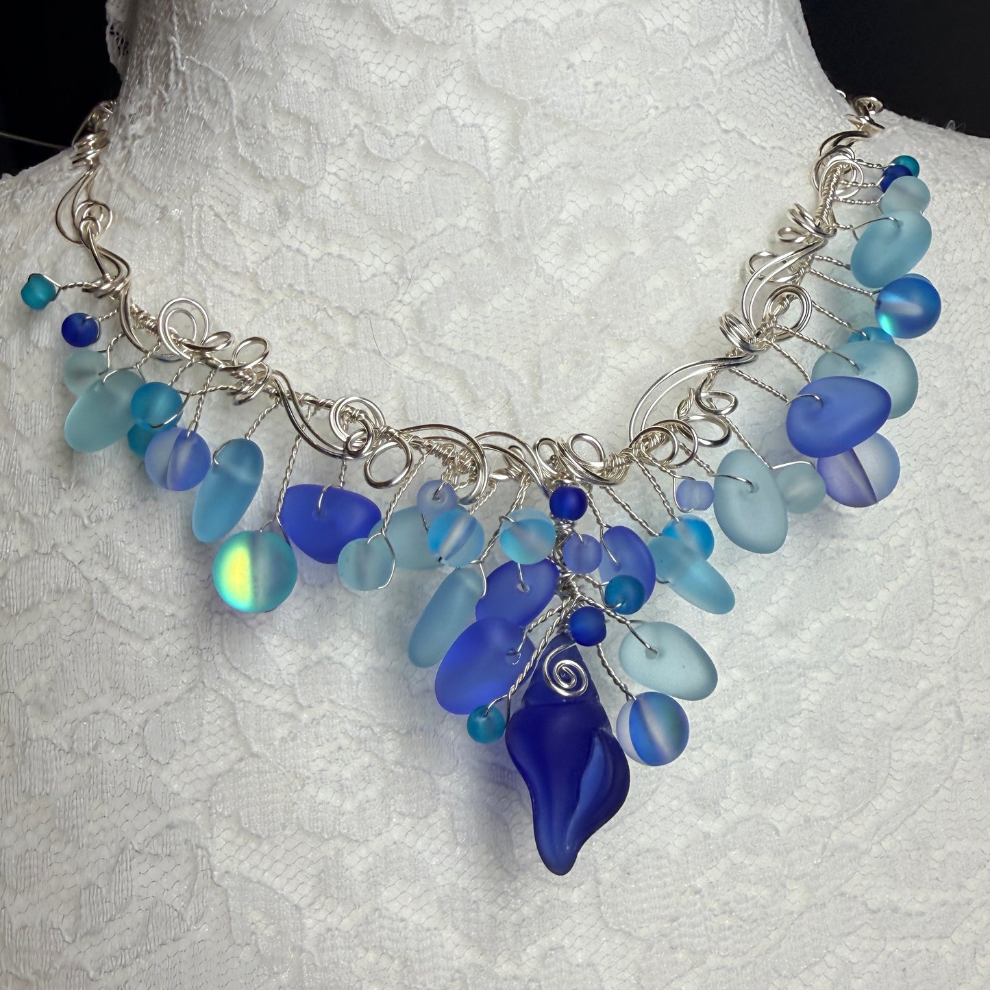 Mermaid Summer - blue shell cascade necklace