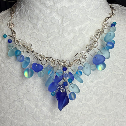 Mermaid Summer - blue shell cascade necklace