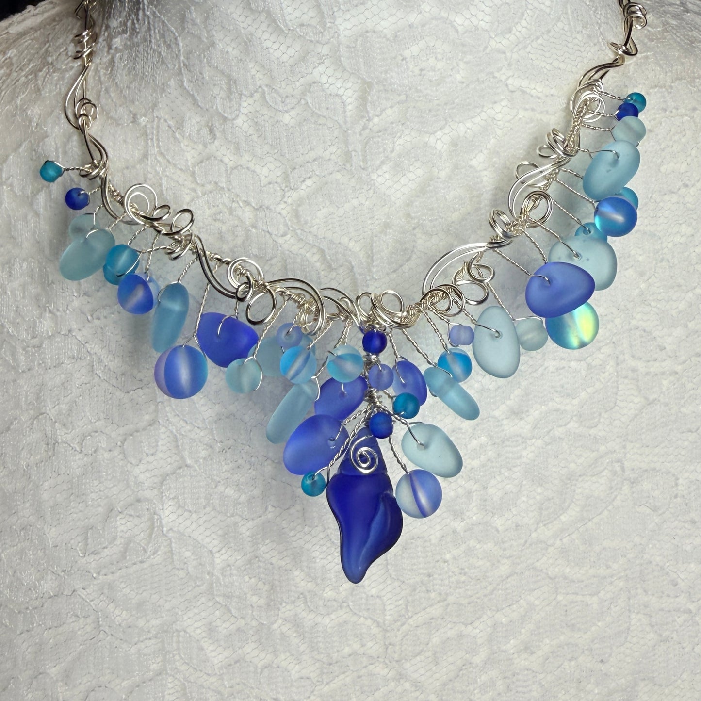 Mermaid Summer - blue shell cascade necklace