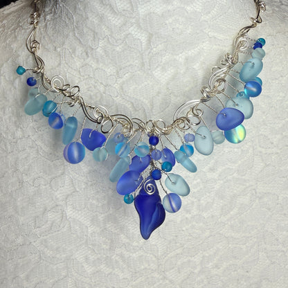 Mermaid Summer - blue shell cascade necklace