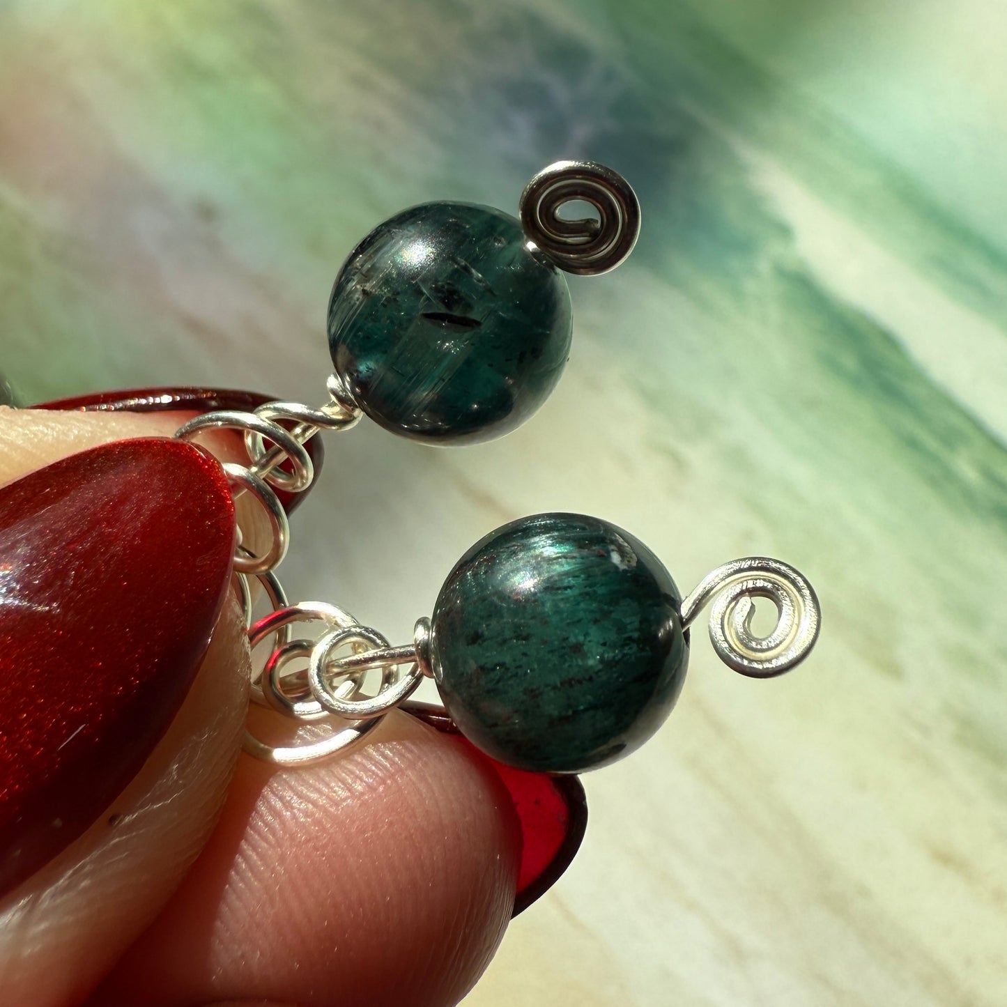 Stillness In The Storm: green kyanite earrings