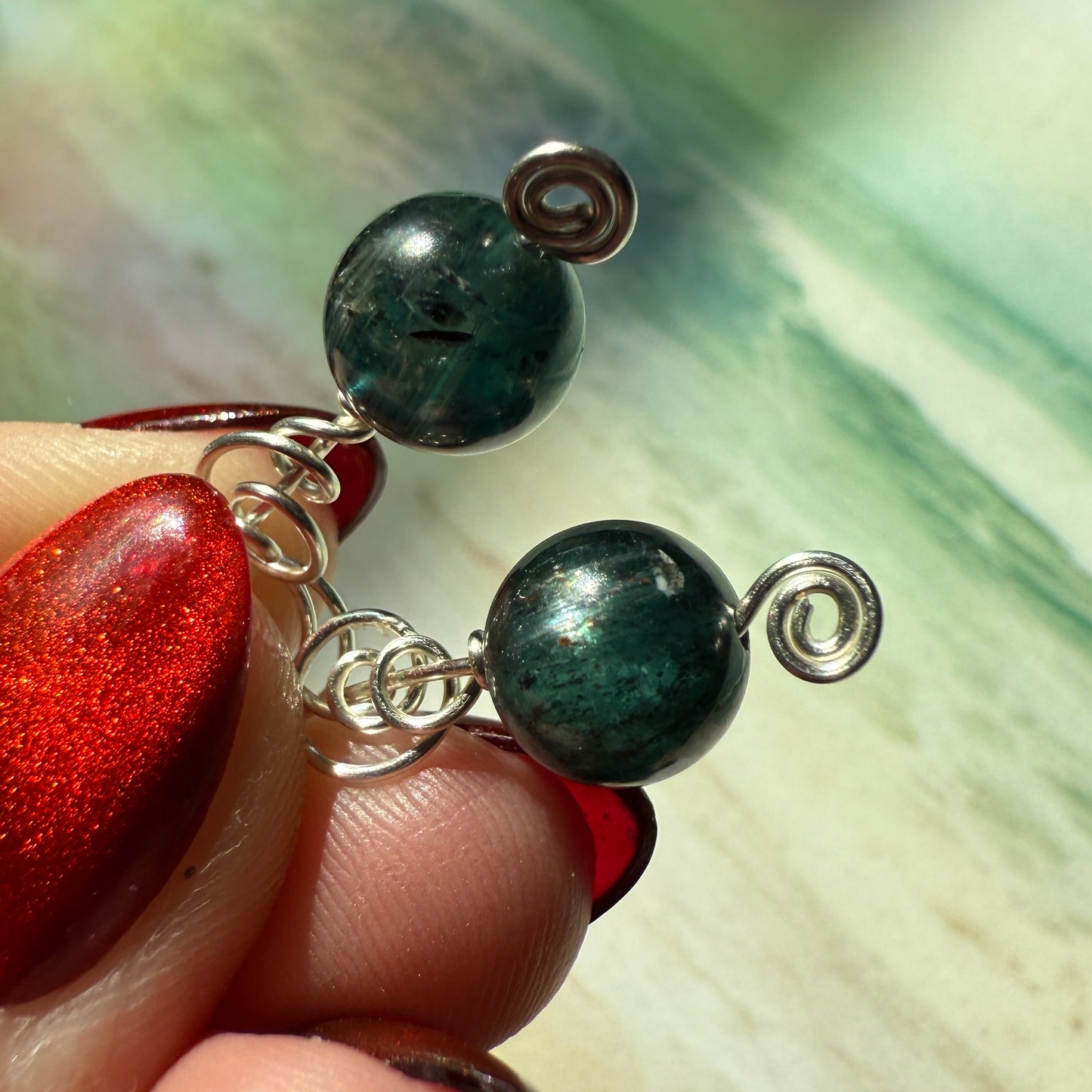 Stillness In The Storm: green kyanite earrings