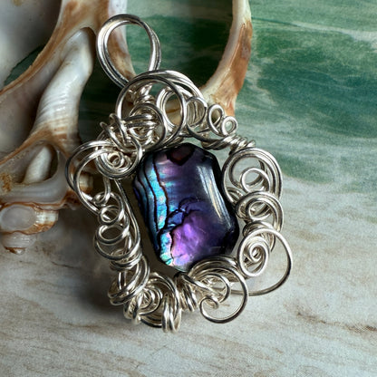 on the turning tide - purple paua shell pendant