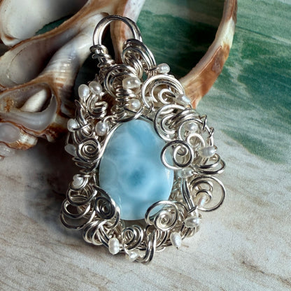 on the turning tide -  larimar & pearls pendant