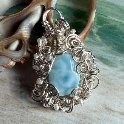 on the turning tide -  larimar & pearls pendant