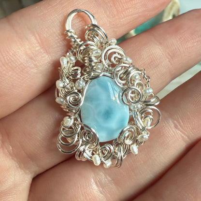 on the turning tide -  larimar & pearls pendant