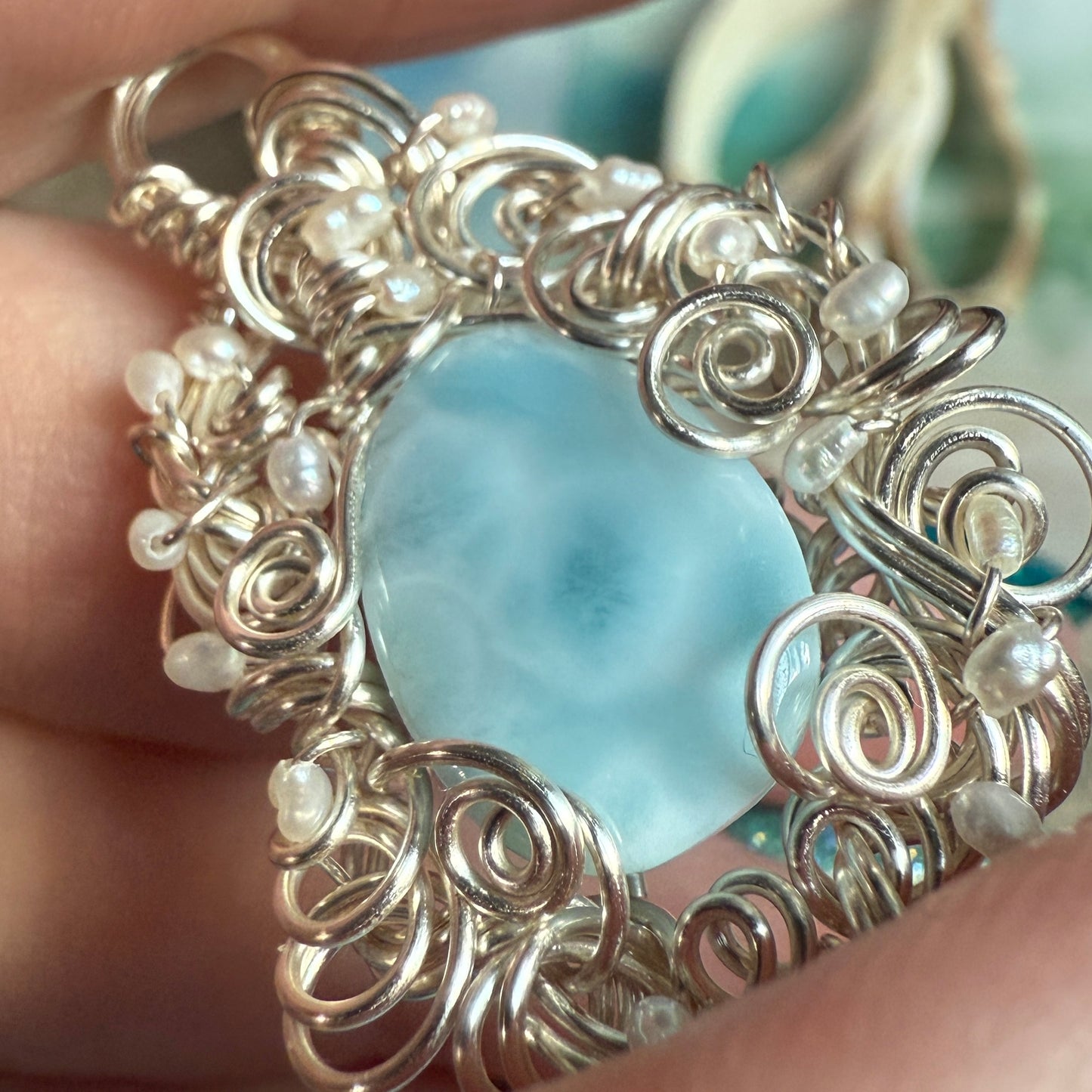 on the turning tide -  larimar & pearls pendant