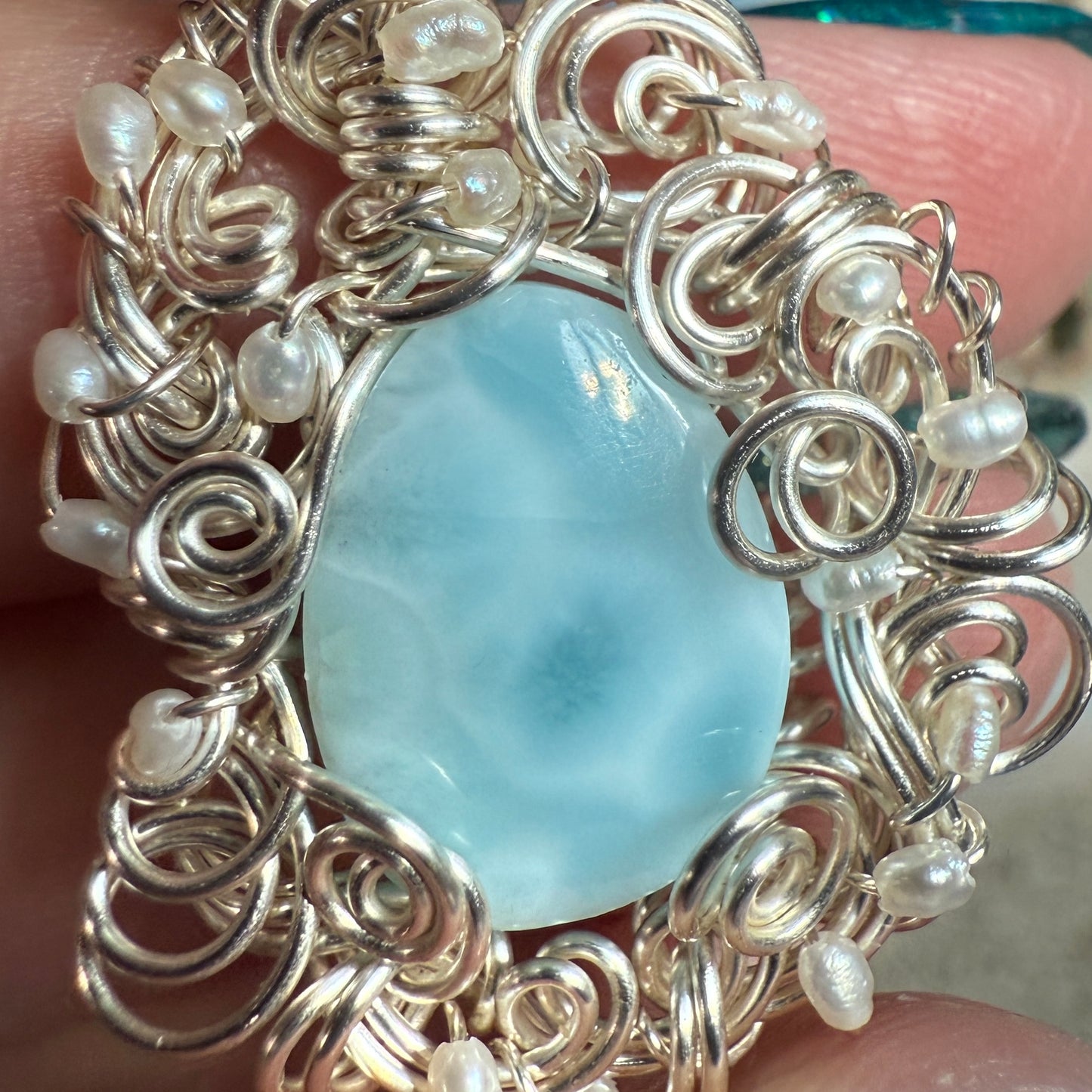 on the turning tide -  larimar & pearls pendant