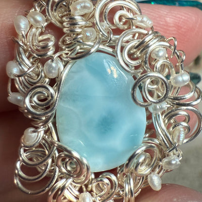on the turning tide -  larimar & pearls pendant
