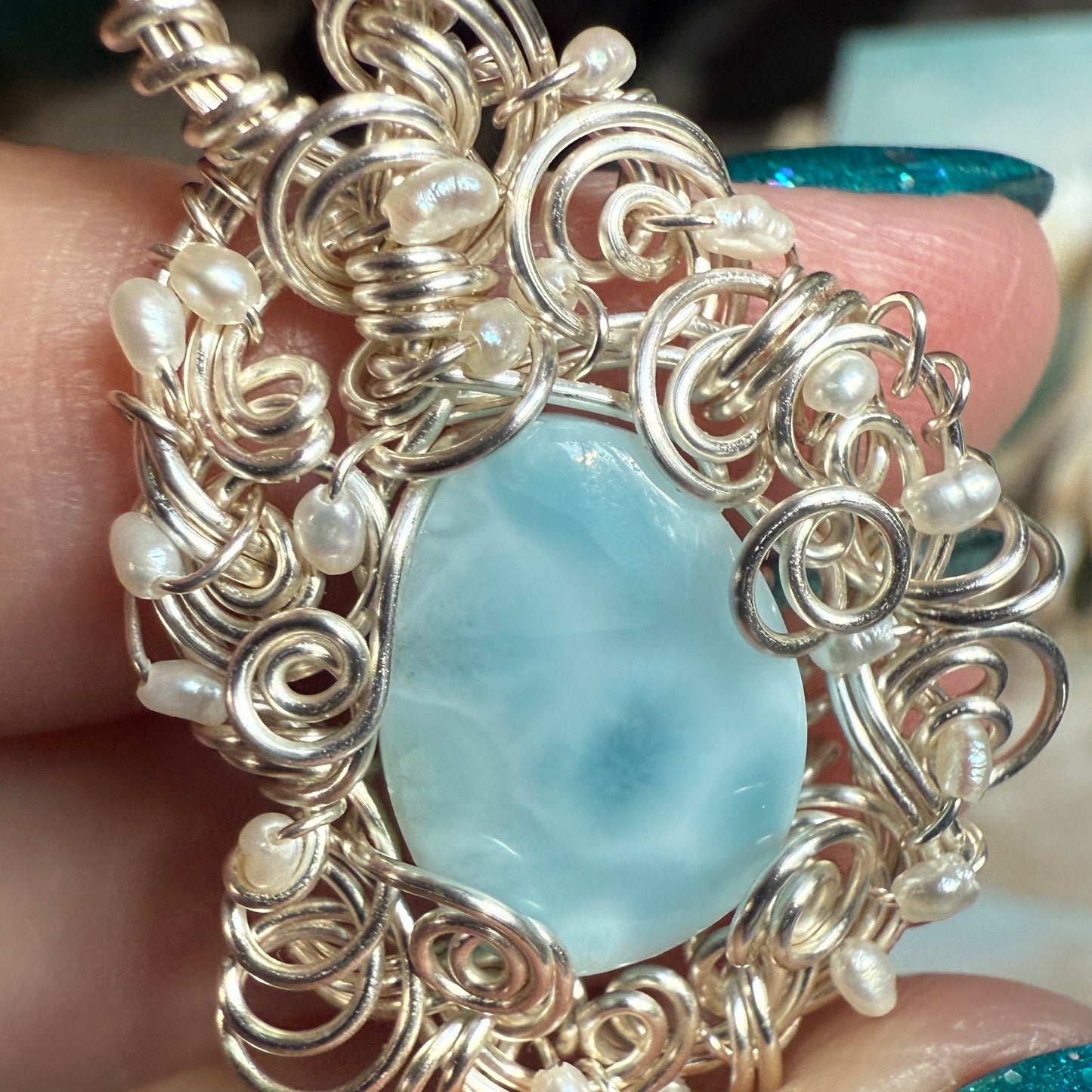 on the turning tide -  larimar & pearls pendant