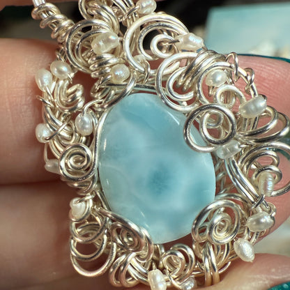 on the turning tide -  larimar & pearls pendant