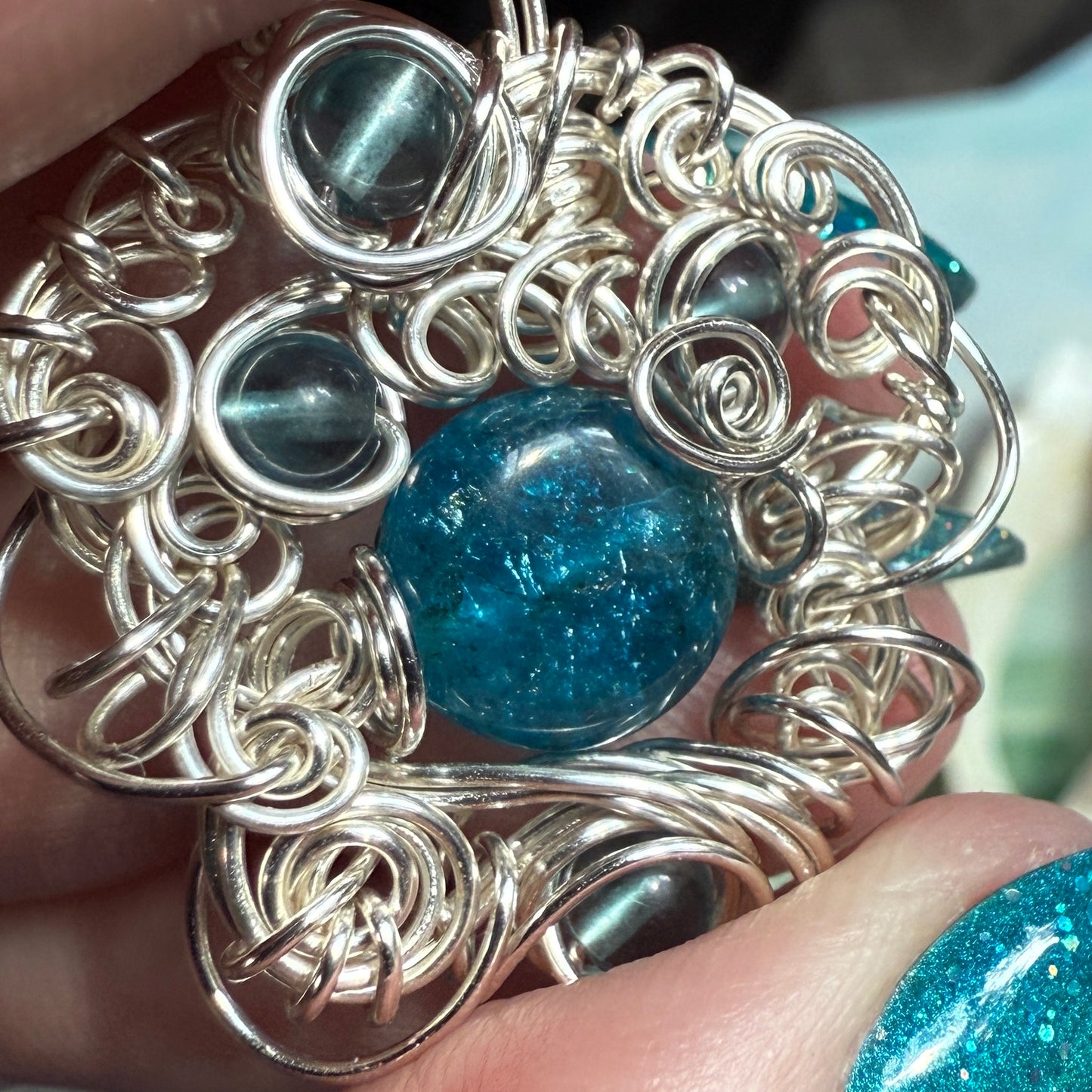 on the turning tide -  apatite & fluorite pendant
