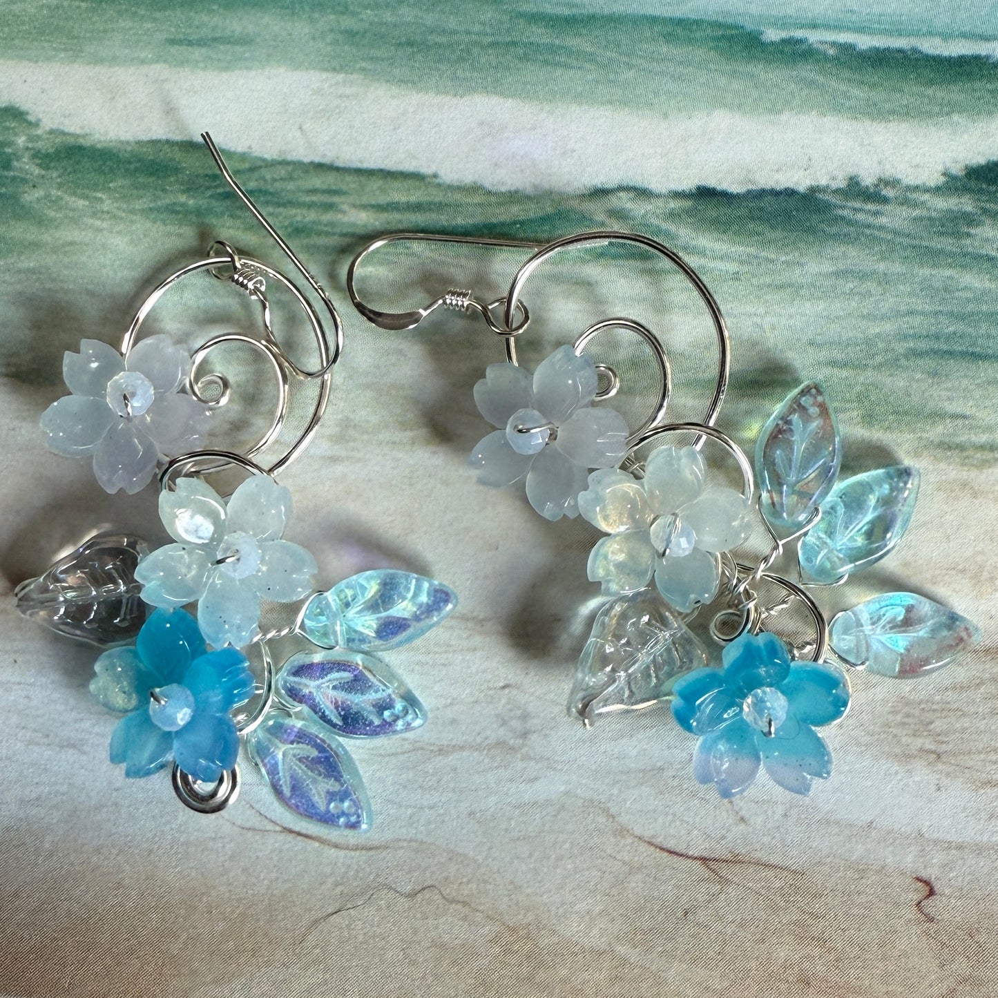 on the turning tide -  blue mermaid garden earrings