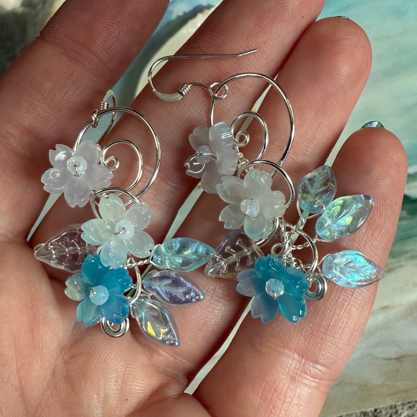 on the turning tide -  blue mermaid garden earrings