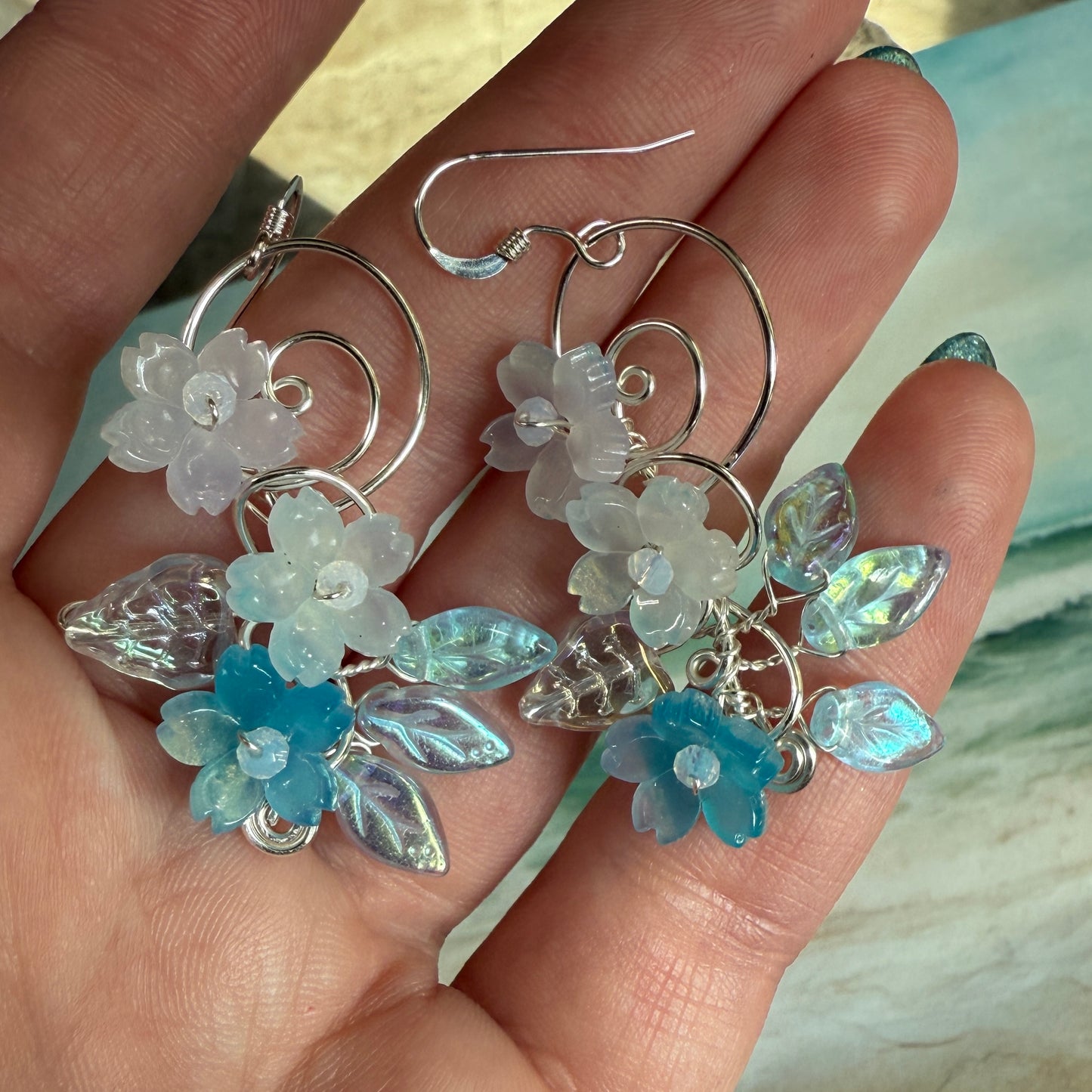 on the turning tide -  blue mermaid garden earrings