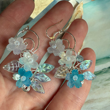 on the turning tide -  blue mermaid garden earrings