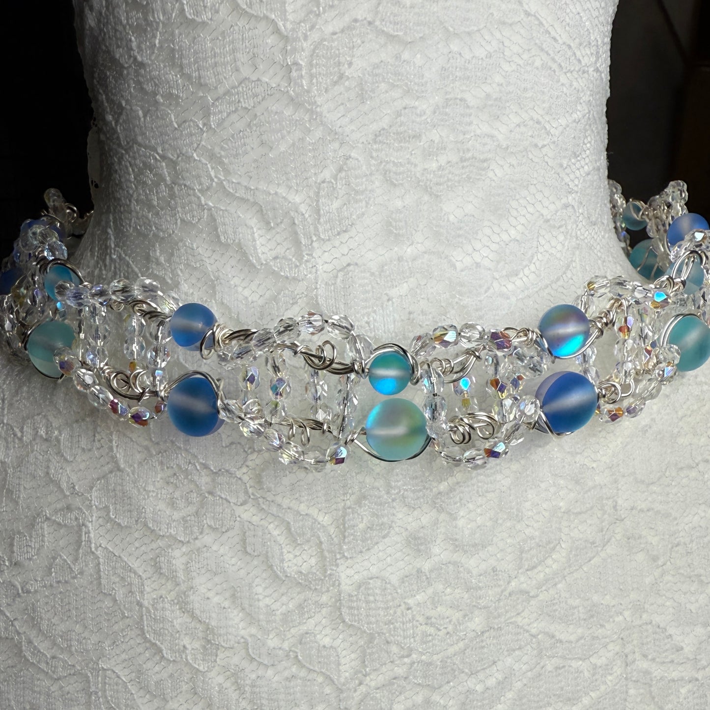 on the turning tide - blue mermaid glass necklace