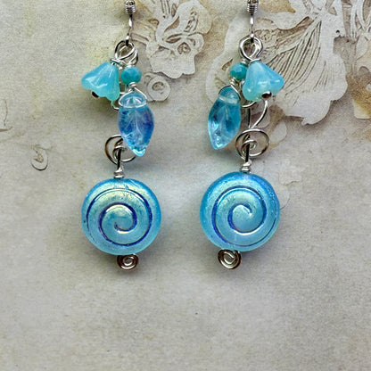 on the turning tide - blue spiral earrings