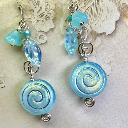 on the turning tide - blue spiral earrings