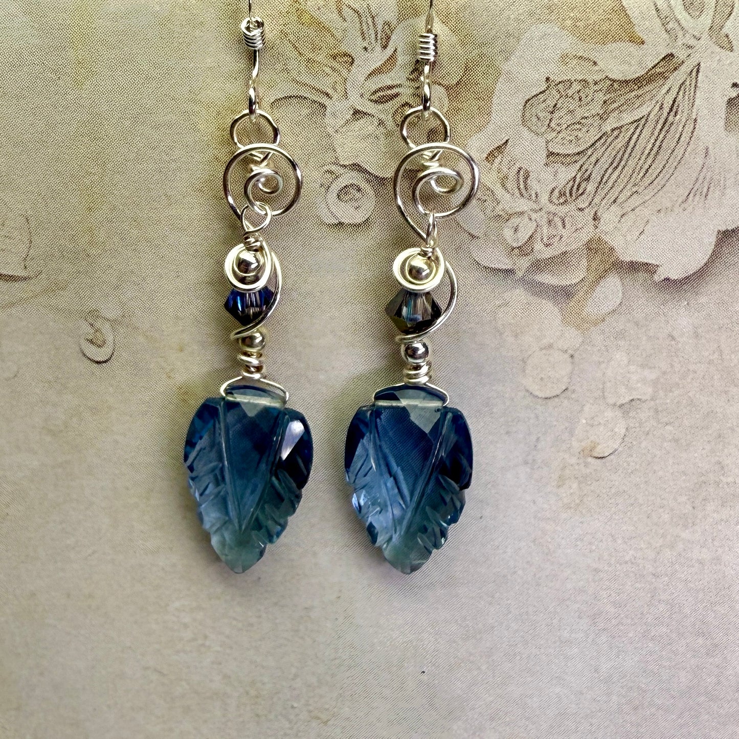 on the turning tide - carved blue earrings