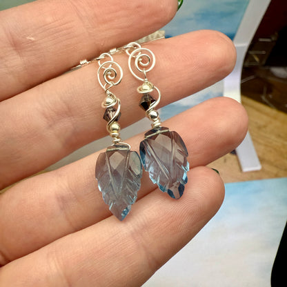 on the turning tide - carved blue earrings