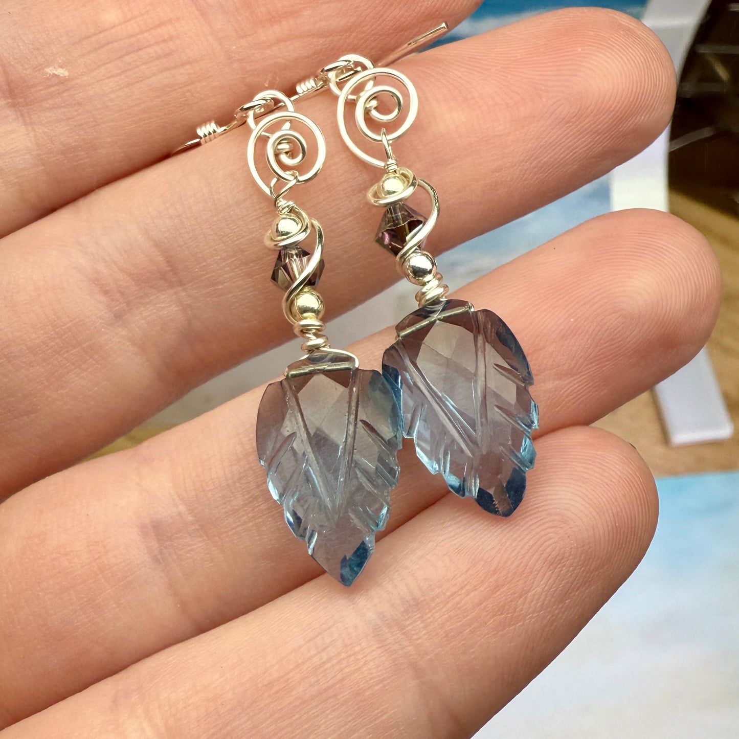 on the turning tide - carved blue earrings