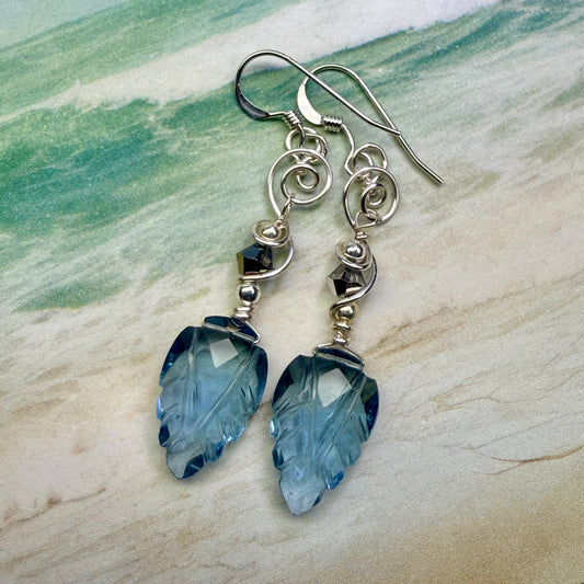 on the turning tide - carved blue earrings